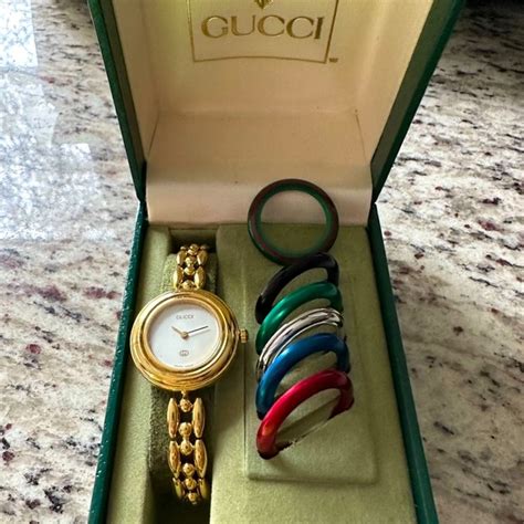 vintage gucci 1100 watch with interchangeable bezels|Gucci vintage watch changeable bezel.